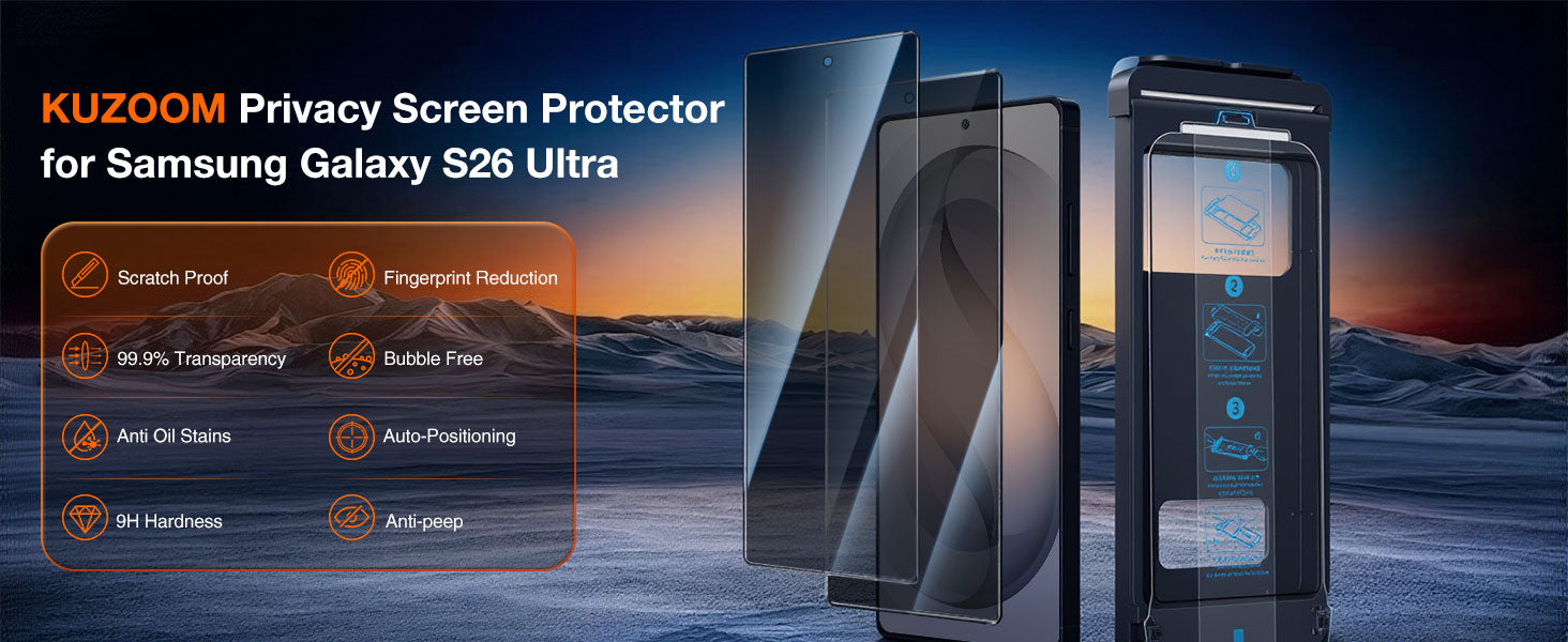 Kuzoom Samsung S26 Compatible Hd 9D Fingerprint Resistant Tempered Glass Screen Protector