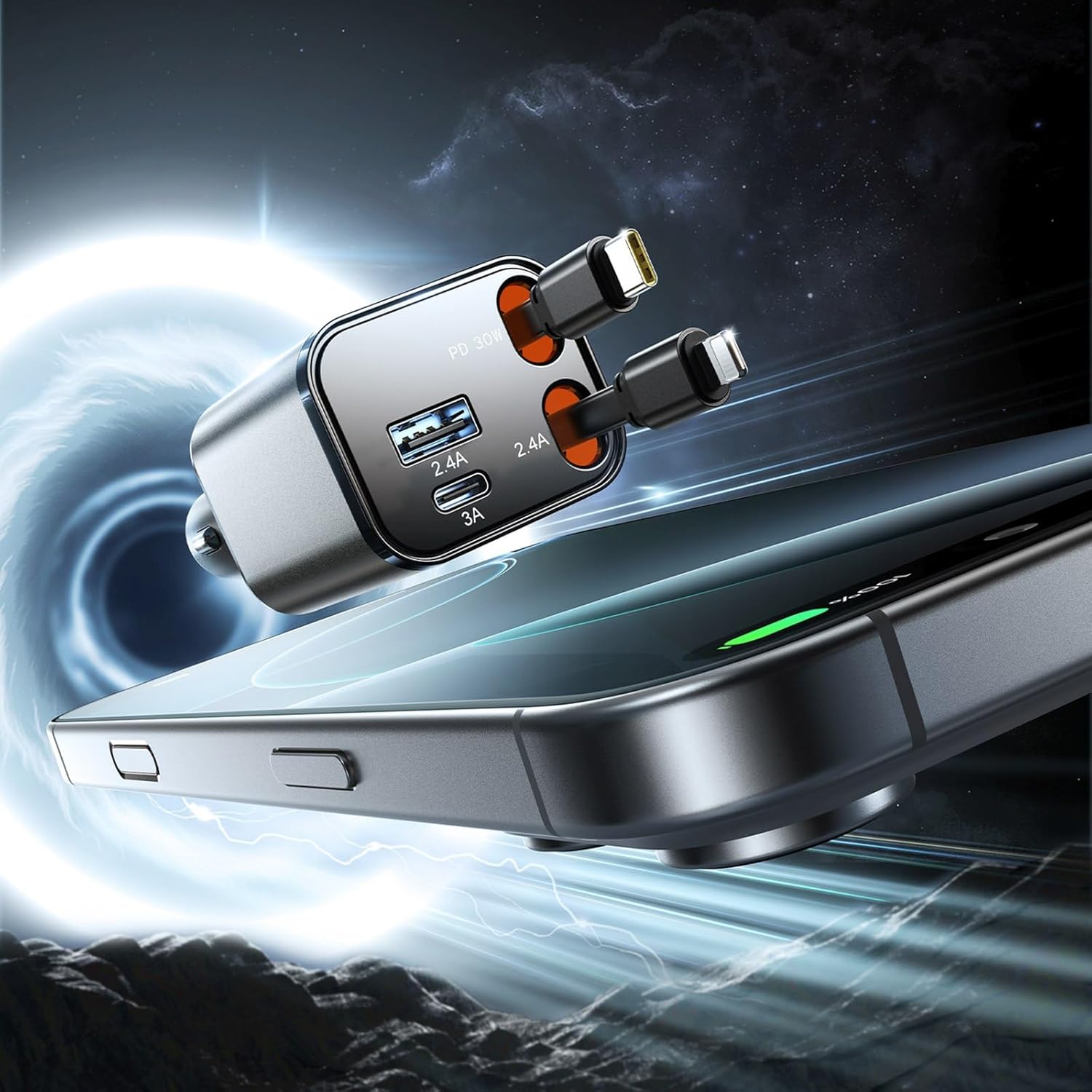 Joyroom 65W 4-in-1 Retractable Cable Car Charger JR-CCL05