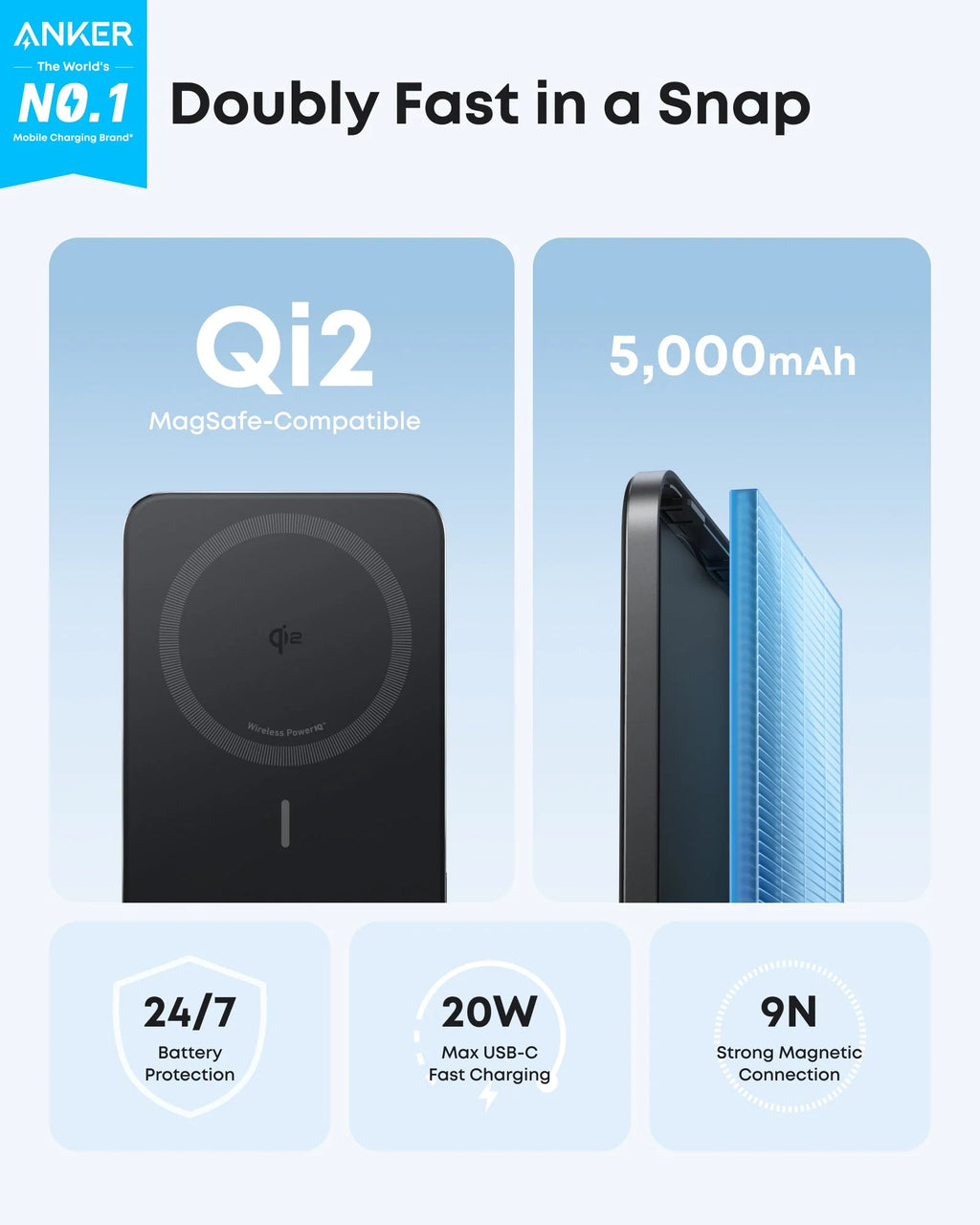 Anker Nano Power Bank (5K, MagGo, Slim)