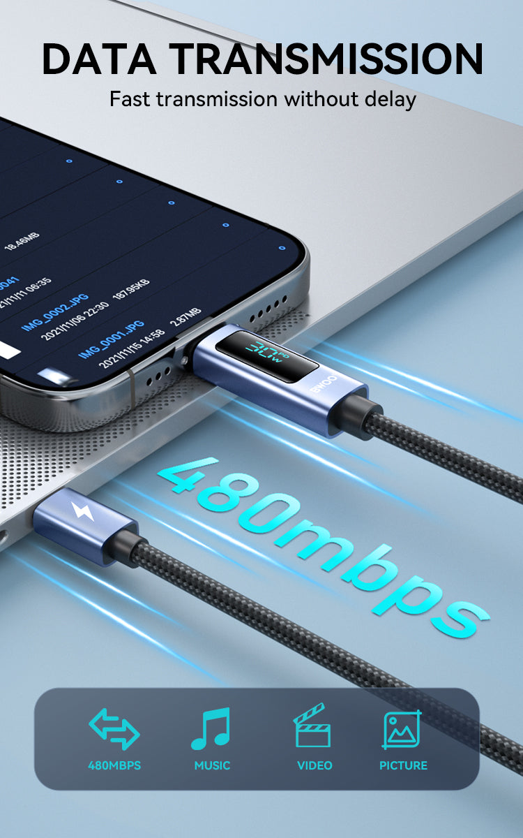 BWOO 30W Braided Type-C to Lightning Cable 1m