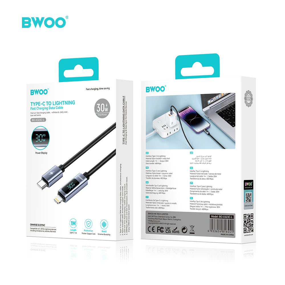 BWOO 30W Braided Type-C to Lightning Cable 1m