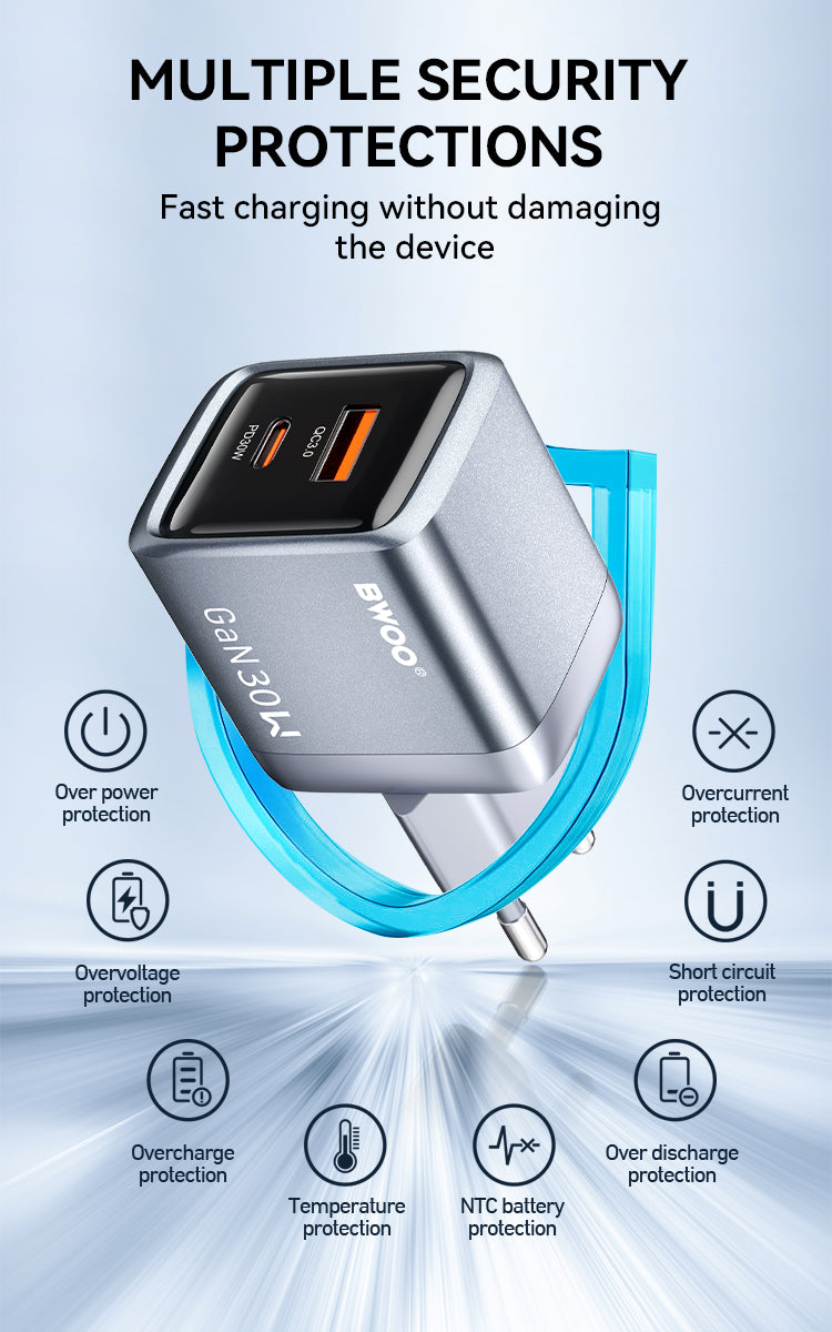 BWOO Dual-Port Type-C + USB-A Fast Charger