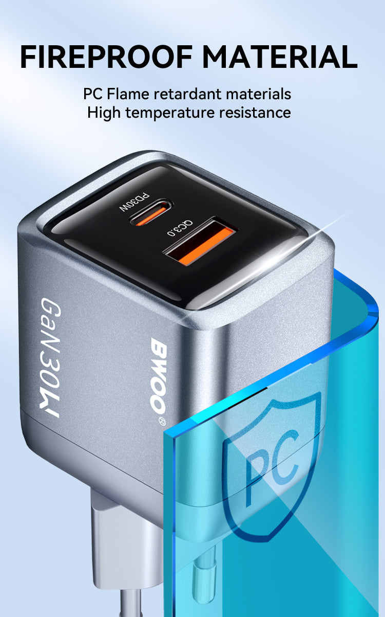 BWOO Dual-Port Type-C + USB-A Fast Charger