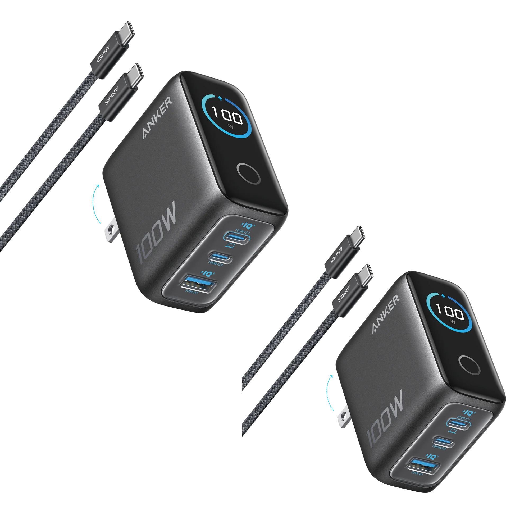Anker Charger (100W, 3 Ports, Smart Display