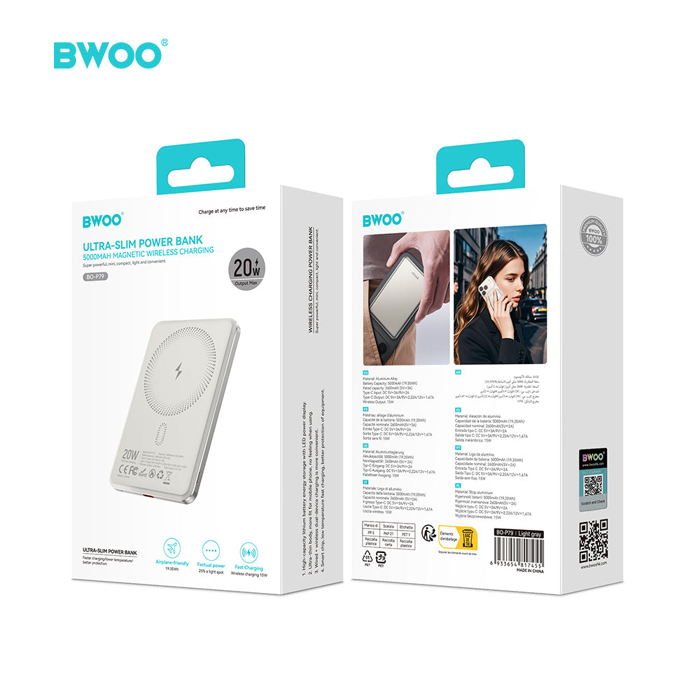 BWOO 5000mAh 15W Magnetic Wireless Power Bank