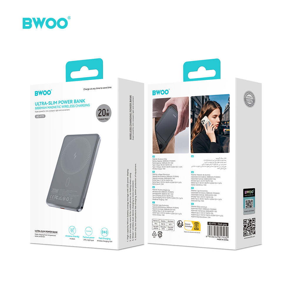 BWOO 5000mAh 15W Magnetic Wireless Power Bank