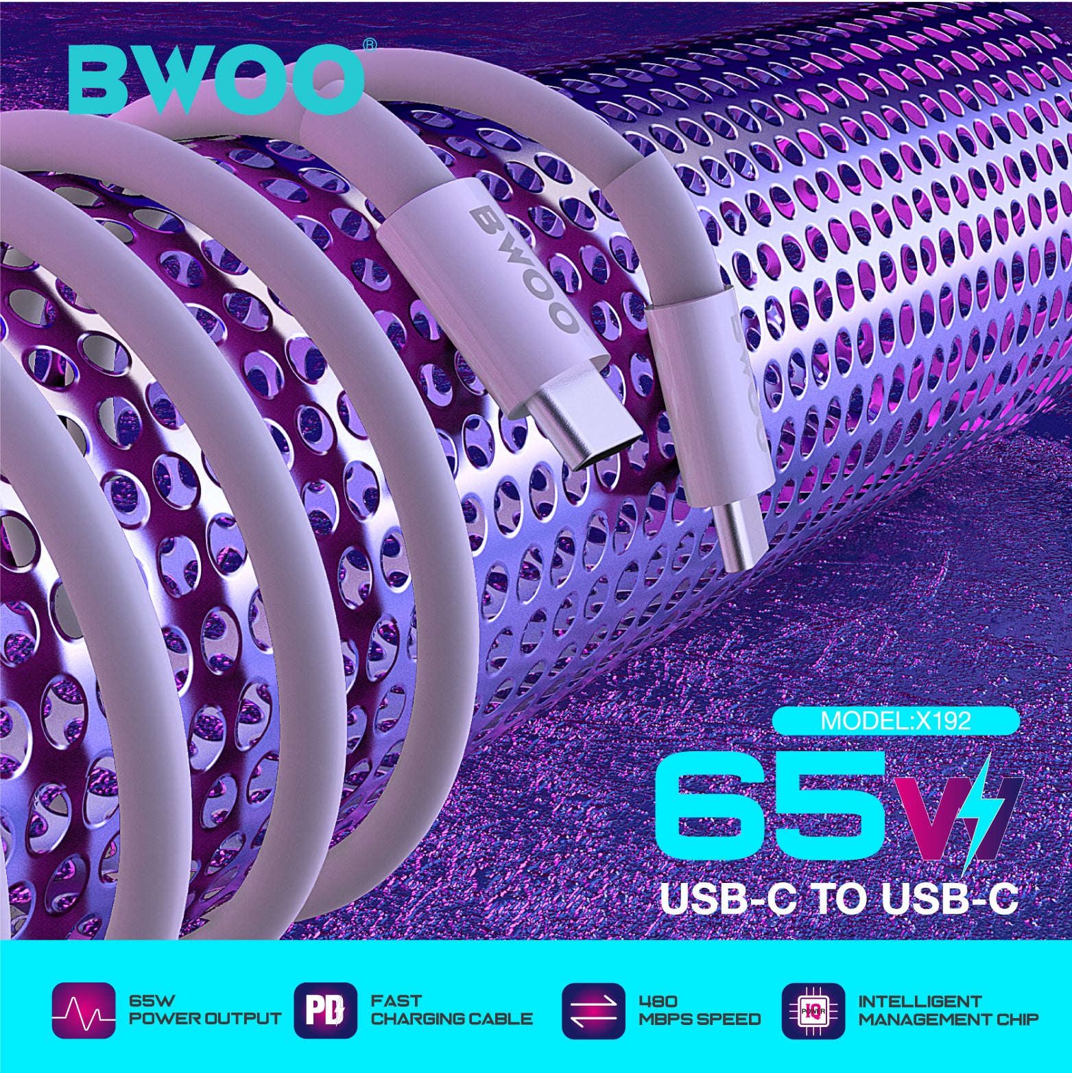 BWOO 65W TPE Type-C to Type-C Data Cable 1m