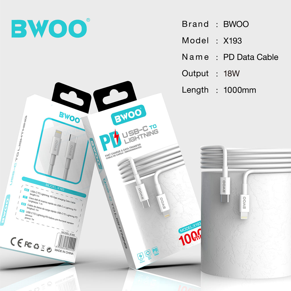 BWOO 20W TPE Type-C to Lightning Data Cable 1m
