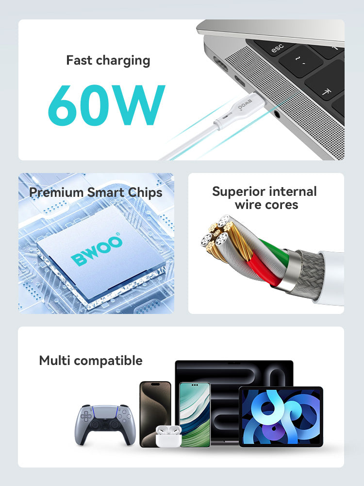 BWOO 60W Type-C to Type-C PVC Cable 1m
