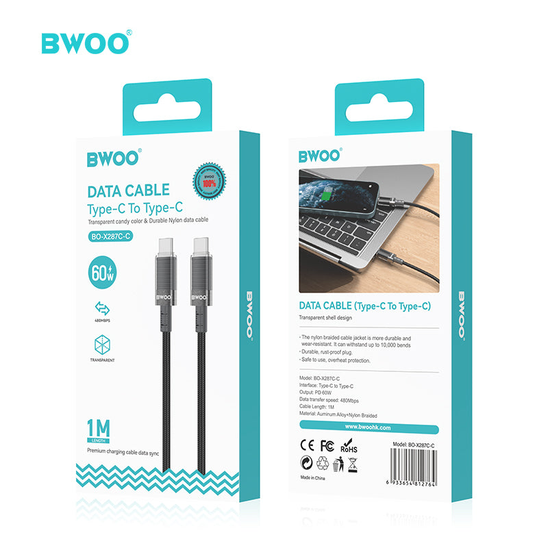 BWOO 60W 16-Spindle Braided Type-C to Type-C Cable 1m