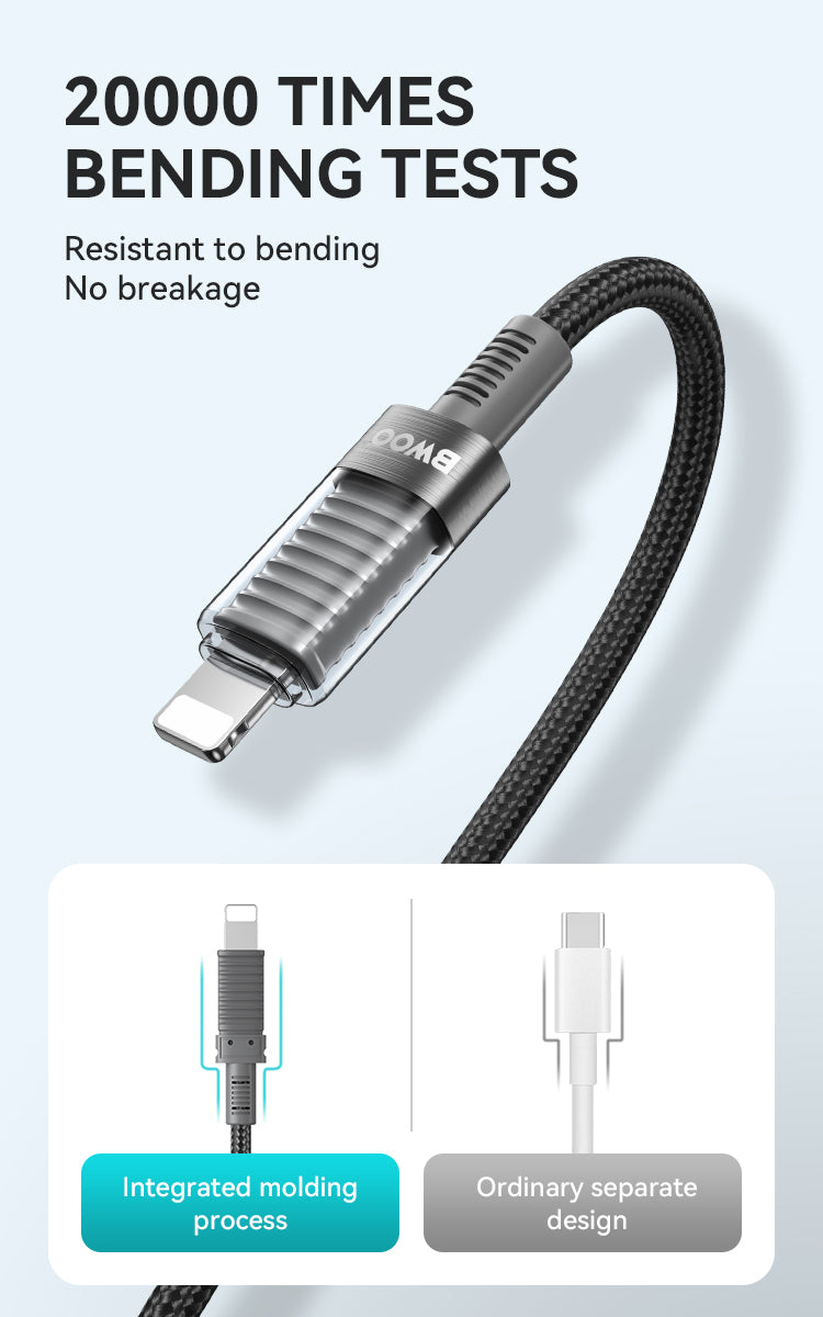 BWOO 30W 16-Spindle Braided Type-C to Lightning Cable 1m