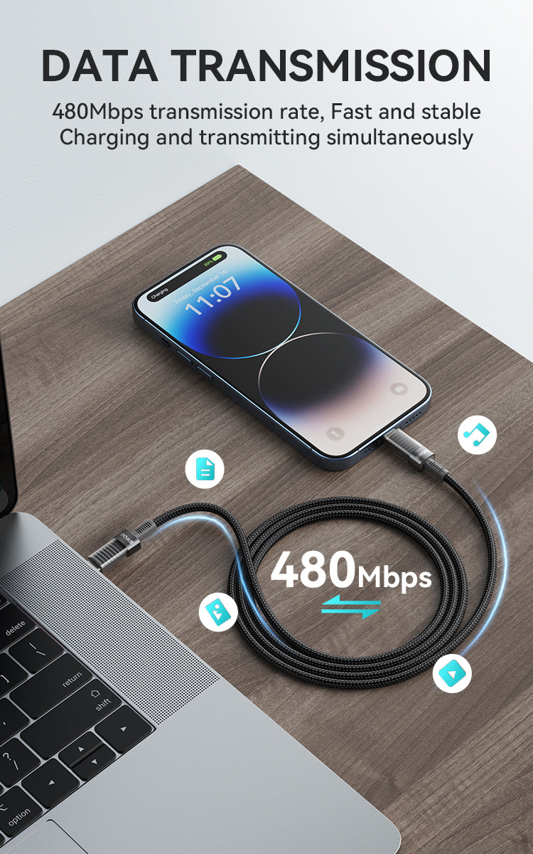 BWOO 30W 16-Spindle Braided Type-C to Lightning Cable 1m