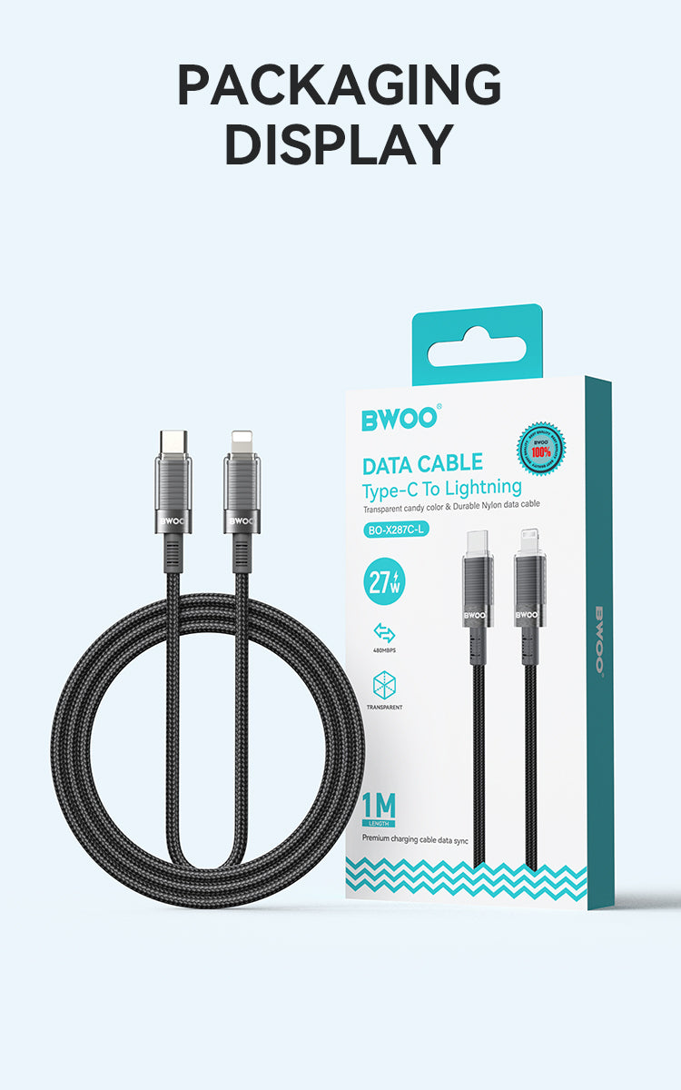 BWOO 30W 16-Spindle Braided Type-C to Lightning Cable 1m