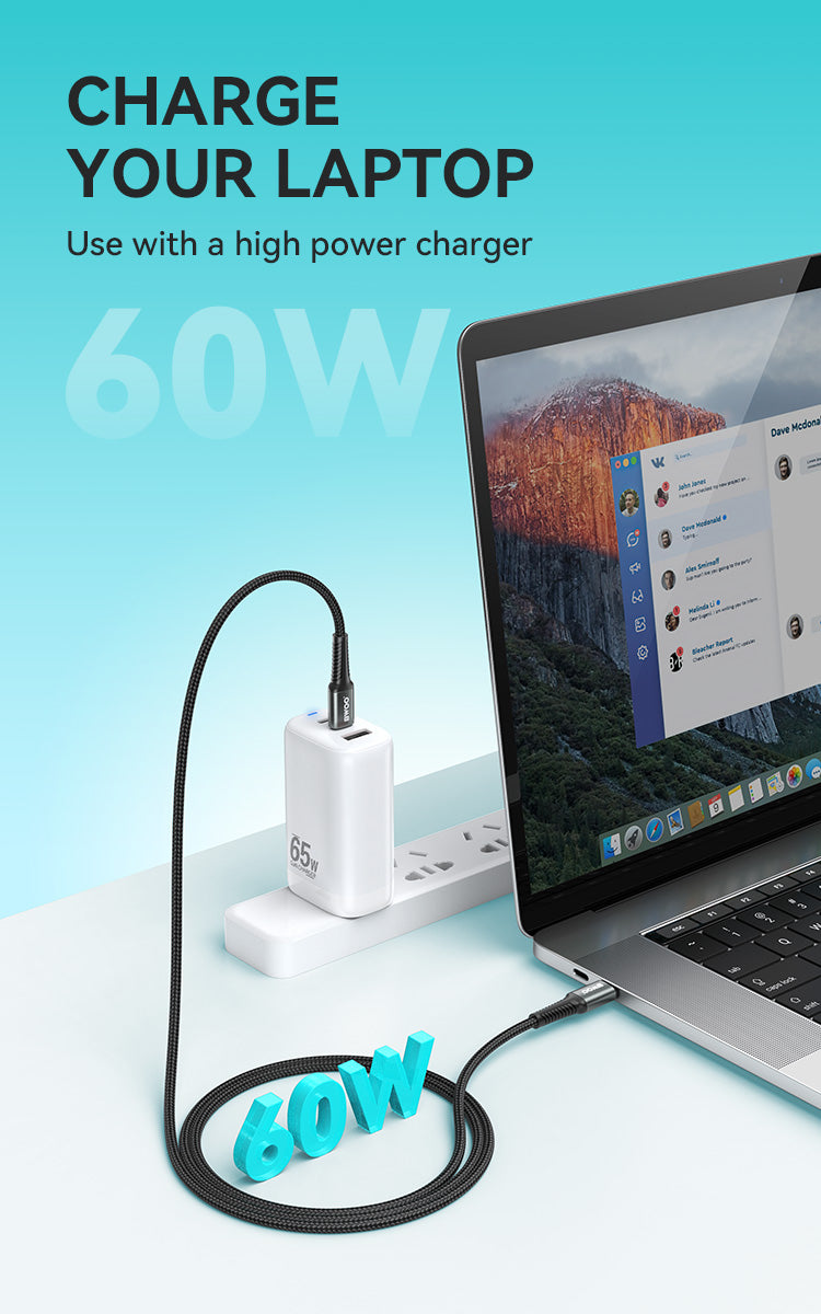 BWOO 60W Type-C to Type-C Braided Cable 1m