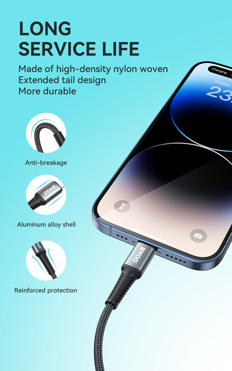 BWOO 27W Type-C to Lightning Braided Cable 1m