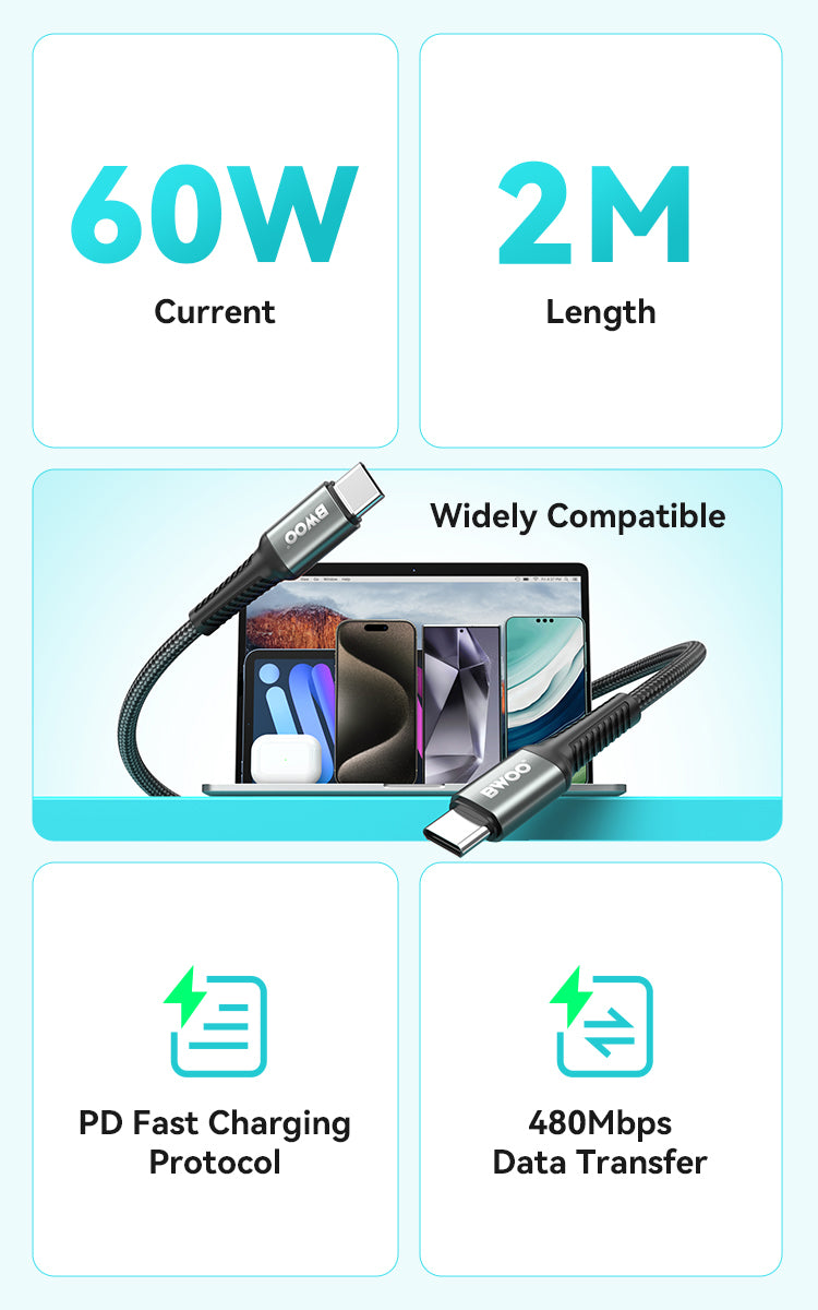 BWOO 65W Type-C to Type-C Braided Cable 2m