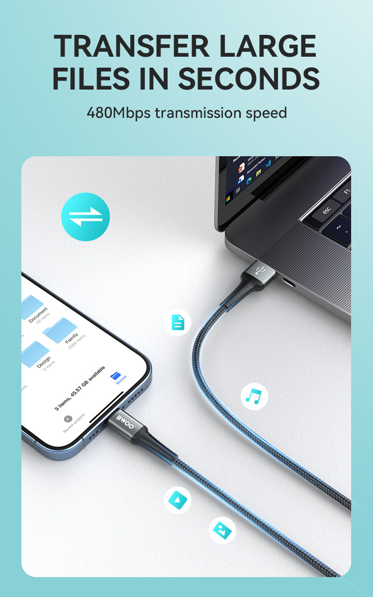 BWOO USB-A to Lightning Braided Cable 1m