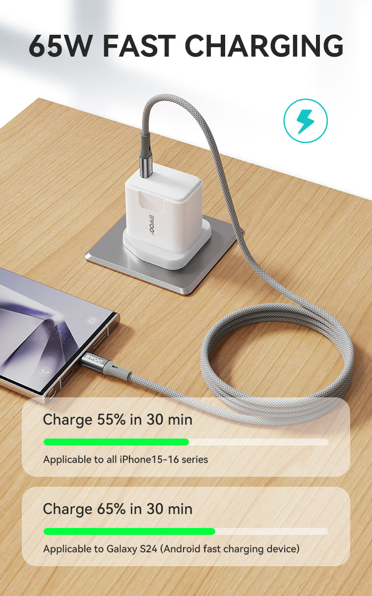 BWOO 65W Type-C to Type-C Nylon Braided Cable 1m