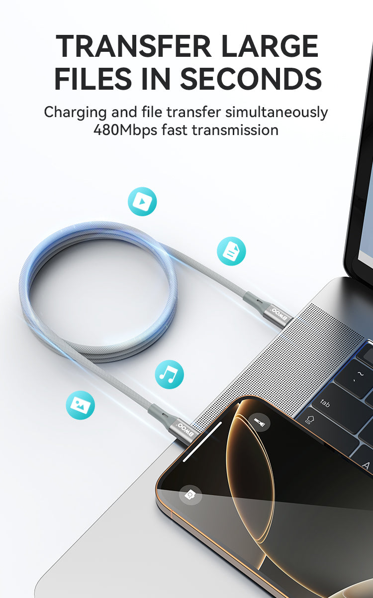 BWOO 65W Type-C to Type-C Nylon Braided Cable 1m