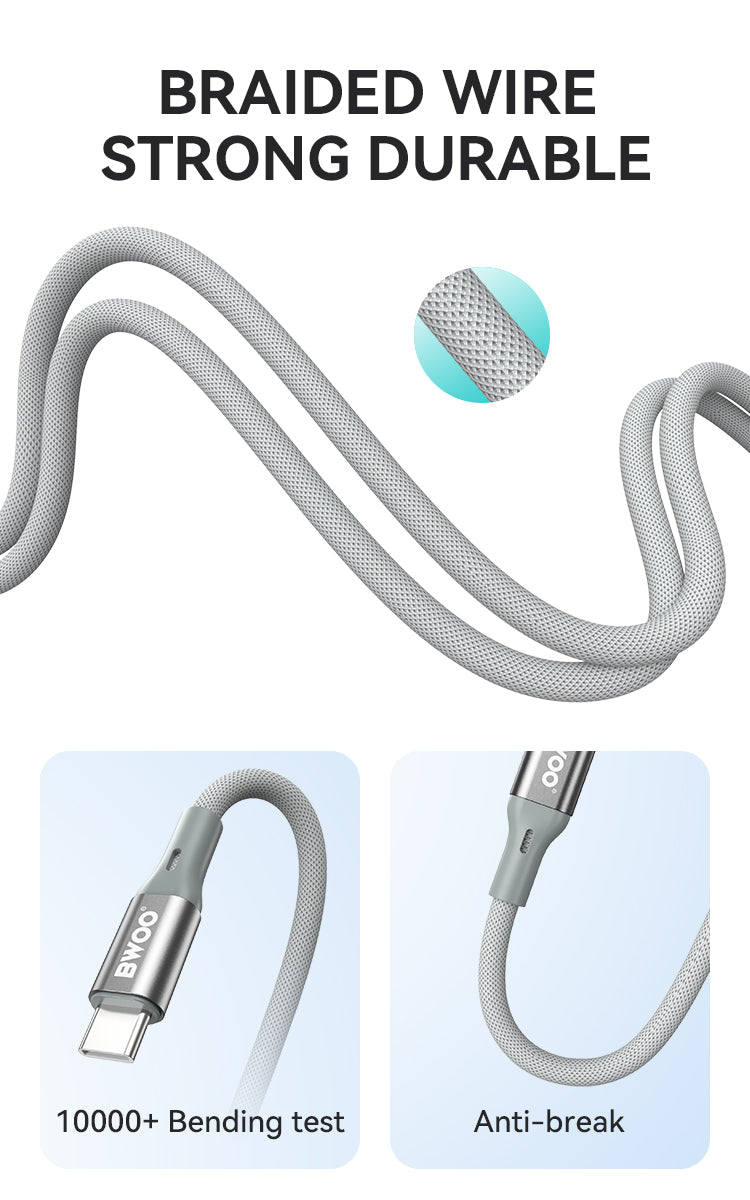 BWOO 65W Type-C to Type-C Nylon Braided Cable 1m