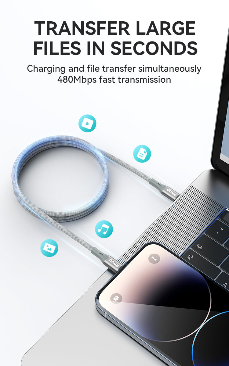 BWOO 27W Type-C to Lightning Nylon Braided Cable 1m