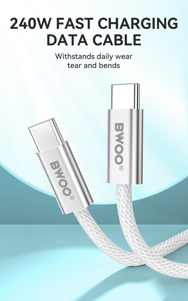 BWOO 240W Rainbow Braided Type-C to Type-C Cable 1m