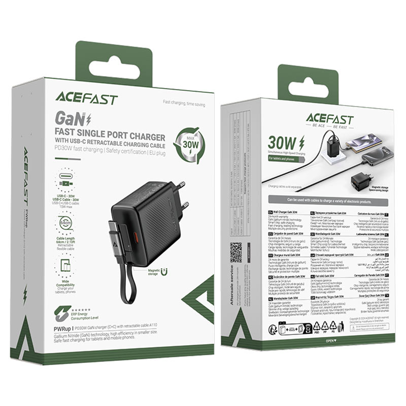 ACEFAST Fast Charge Wall Charger A110 PD30W (USB-C+USB-C cable) EU