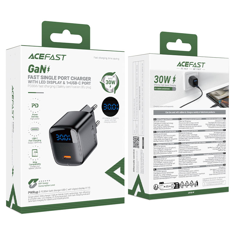 ACEFAST Fast Charge Wall Charger A113 PD20W GaN (1xUSB-C) EU with Сable set /USB-C to USB-C