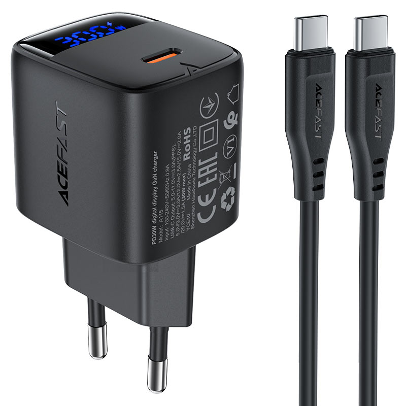ACEFAST Fast Charge Wall Charger A115 PD30W GaN (1xUSB-C) EU with cable c-c
