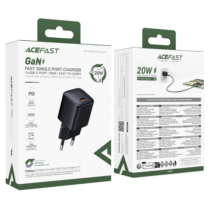 ACEFAST Fast Charge Wall Charger A117 PD20W GaN (1xUSB-C) EU