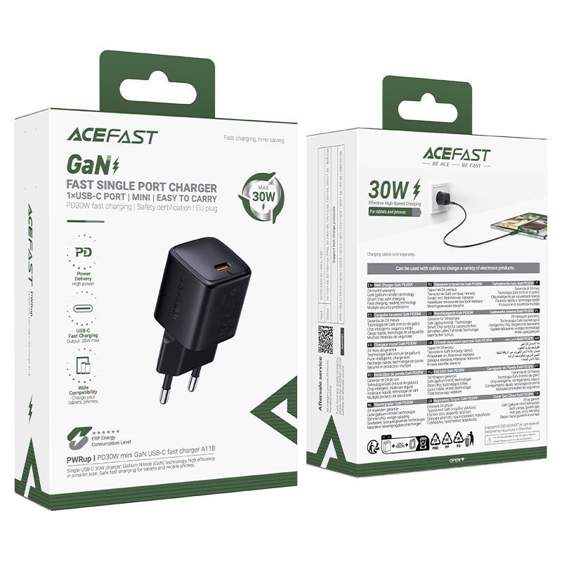 ACEFAST Fast Charge Wall Charger A118 PD30W GaN (1xUSB-C) EU