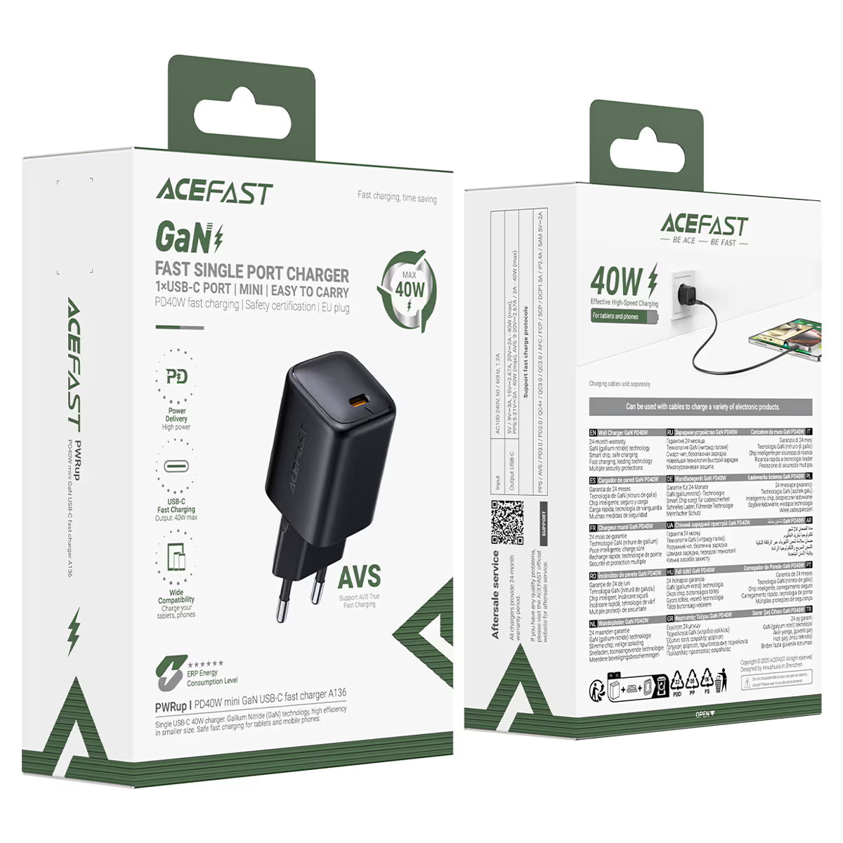 ACEFAST Fast Charge Wall Charger A136 PD40W GaN (1xUSB-C) EU