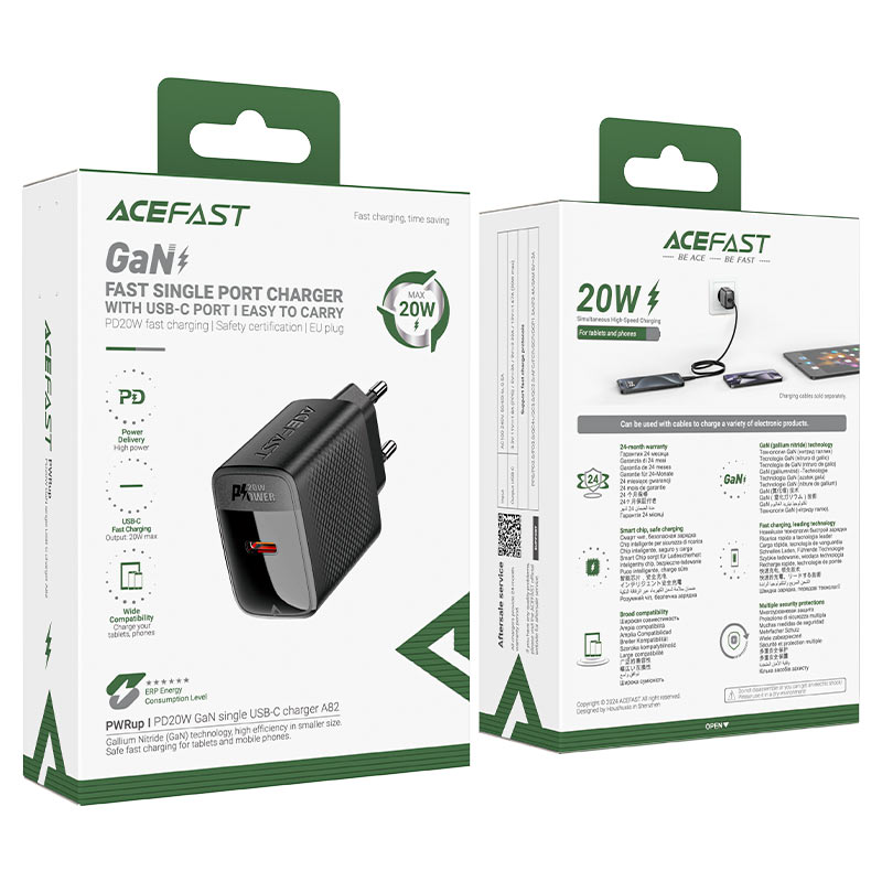 ACEFAST Fast Charge Wall Charger A82 PD20W GaN (1xUSB-C) EU with Сable set /USB-C to USB-C/