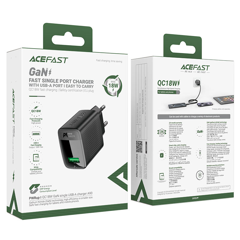 ACEFAST Fast Charge Wall Charger A90 QC18W GaN (1xUSB-A) EU