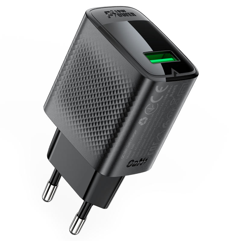 ACEFAST Fast Charge Wall Charger A90 QC18W GaN (1xUSB-A) EU with 1.2m USB-A to USB-C charging cable