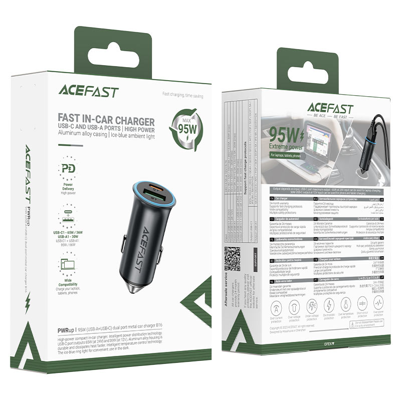 ACEFAST Fast Charge Car Charger B16 95W (1xUSB-C + 1xUSB-A)