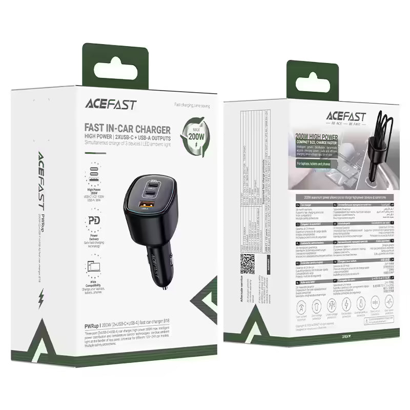 ACEFAST Fast Charge Car Charger B18 200W (2xUSB-C + 1xUSB-A)