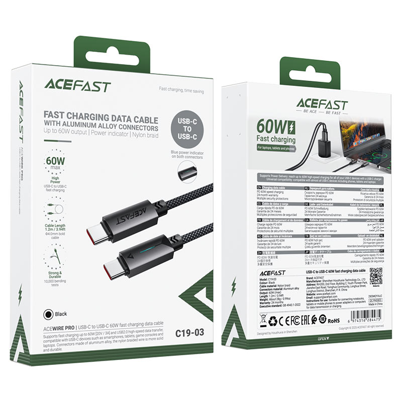 ACEFAST Charging Data Cable C19-03 USB-C to USB-C 60W