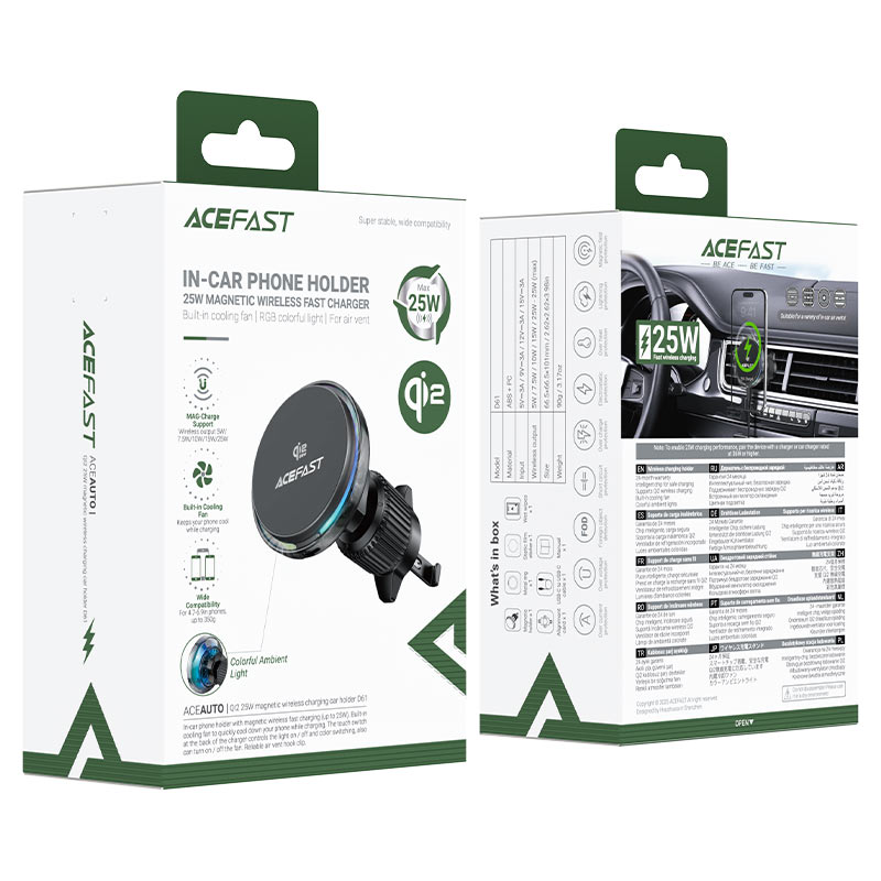 ACEFAST Fast Qi2 Wireless Charger Magnetic Car Holder D61