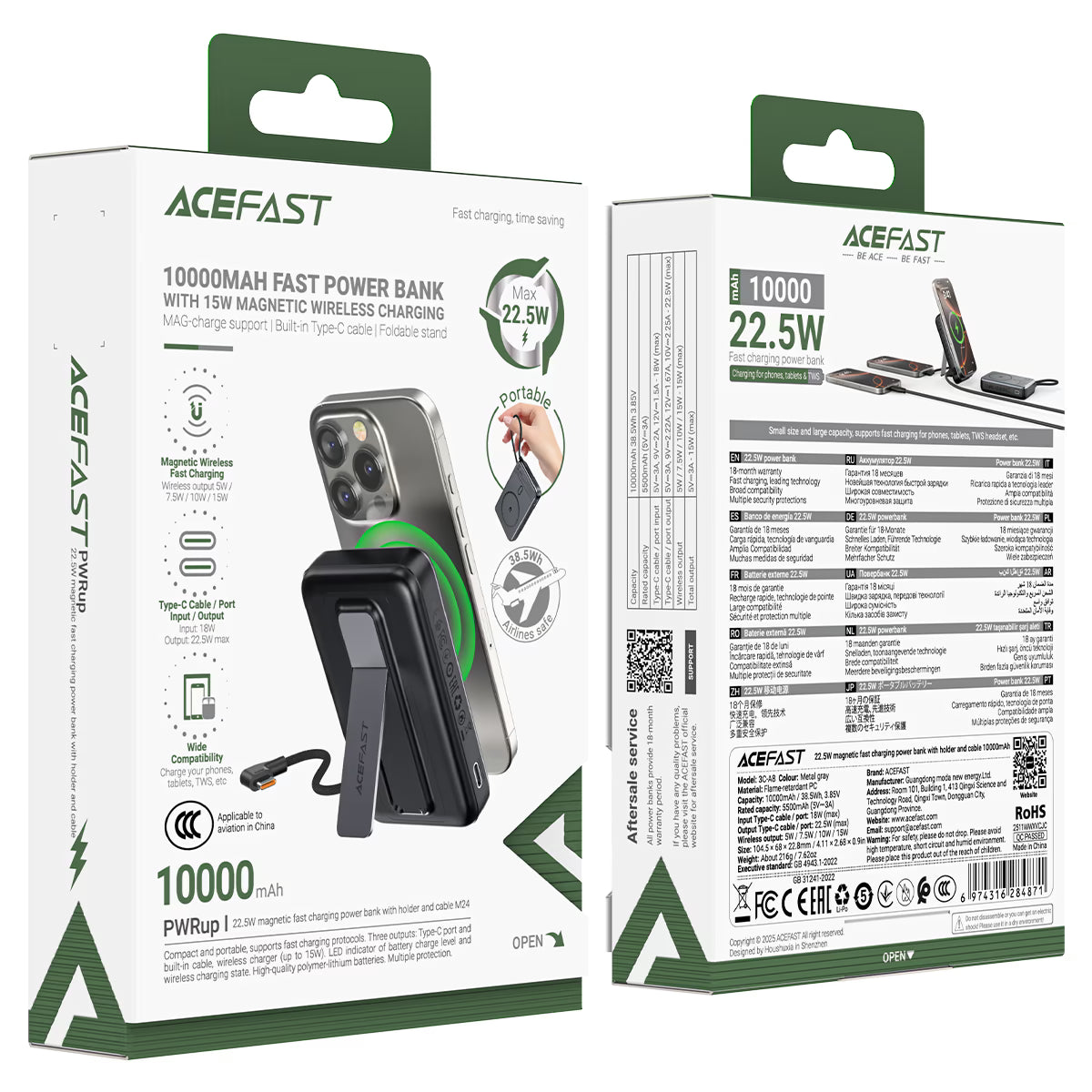 ACEFAST Magnetic Fast Wireless Charge Power Bank M24 22.5W 10000mAh