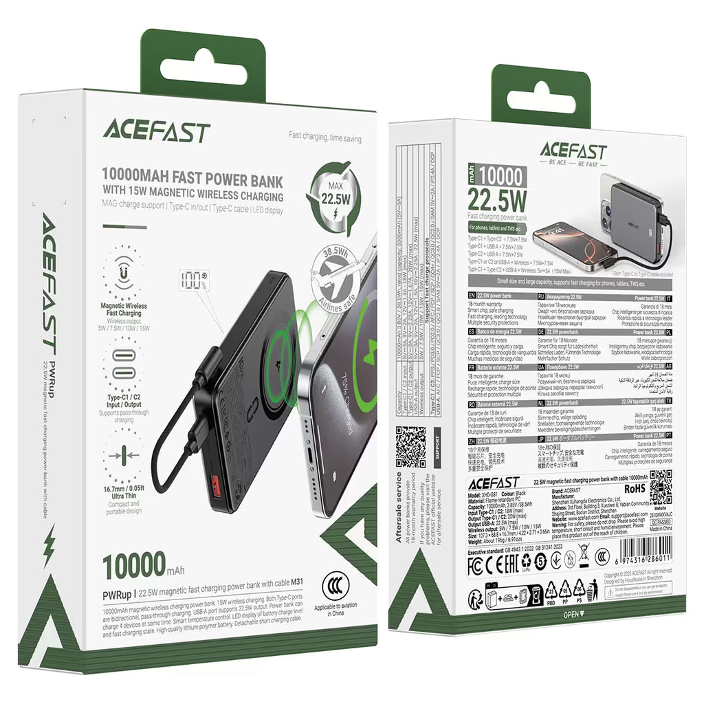 ACEFAST Magnetic Fast Wireless Charge Power Bank M31 22.5W 10000mAh
