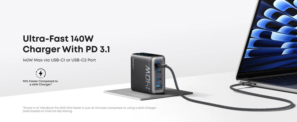 Anker Charger (100W, 3 Ports, Smart Display