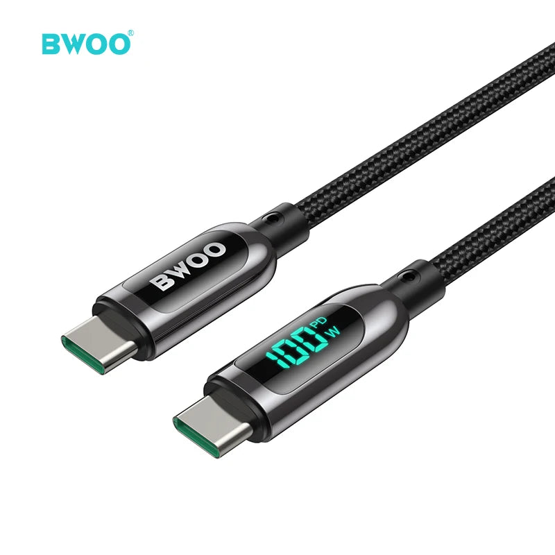 BWOO 100W Nylon Braided Zinc Alloy Type-C to Type-C Cable 1.2m